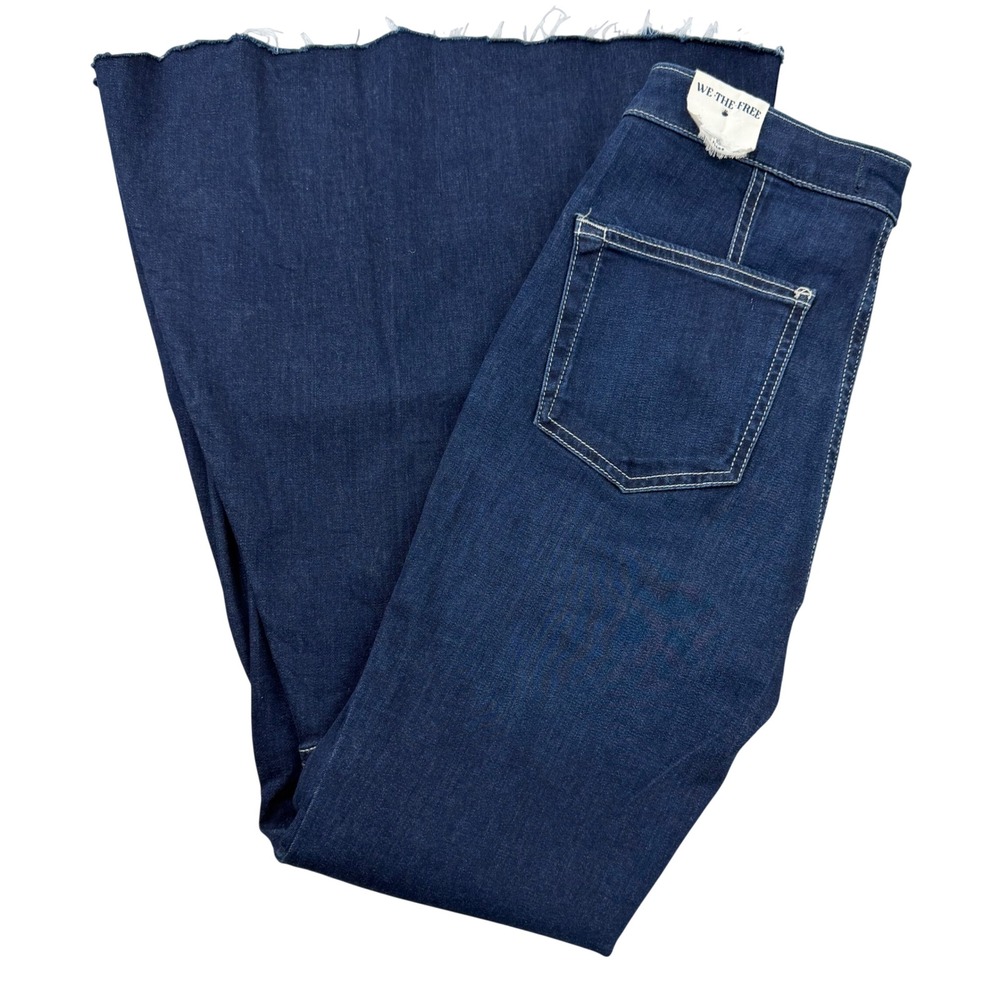 We The Free Just Float On Flare Jeans Women 27 Blue Raw Hem Boho Bell Bottom